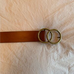 Brown Leather Belt with Gold Buckle